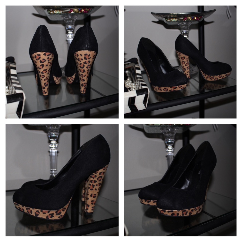 Graceland Black Suede and Leopard Print Heels